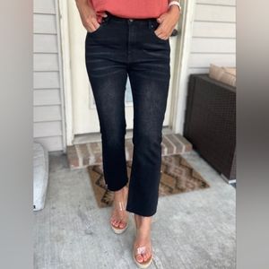 NWT RISEN Black High Rise Straight Leg Jeans with Slit Size 13